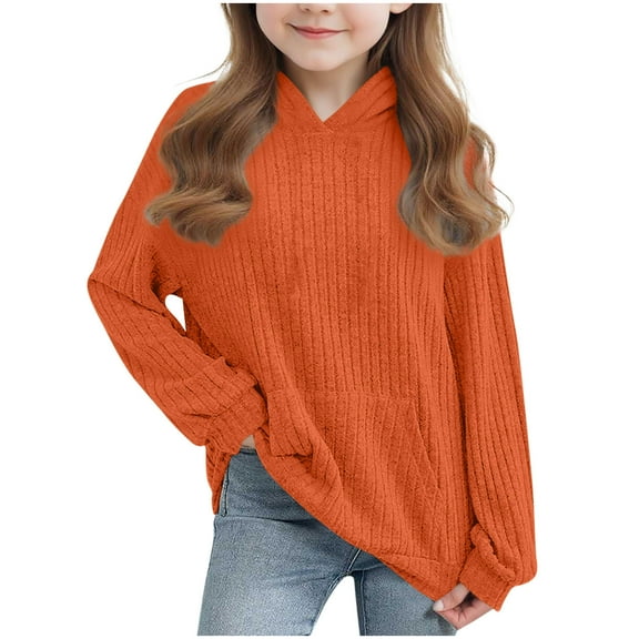 Favoffer Kids Ribbed Hooded Sweatshirt Boys Girls Long Sleeve Top with Pockets Toddler 4-14Y