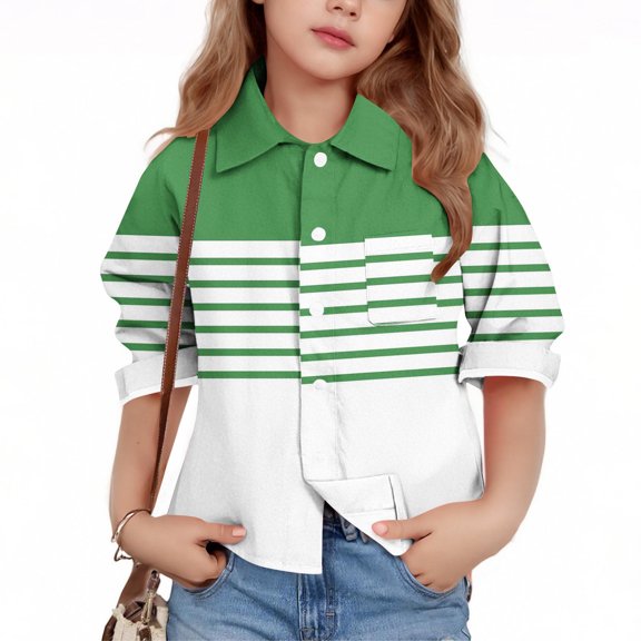 Favoffer Kids' Summer Multi-Color Plaid Stripe Graphic Shirt - Turndown Collar 5/8 Sleeve Chic Casual Travel Home Play 3-16Y