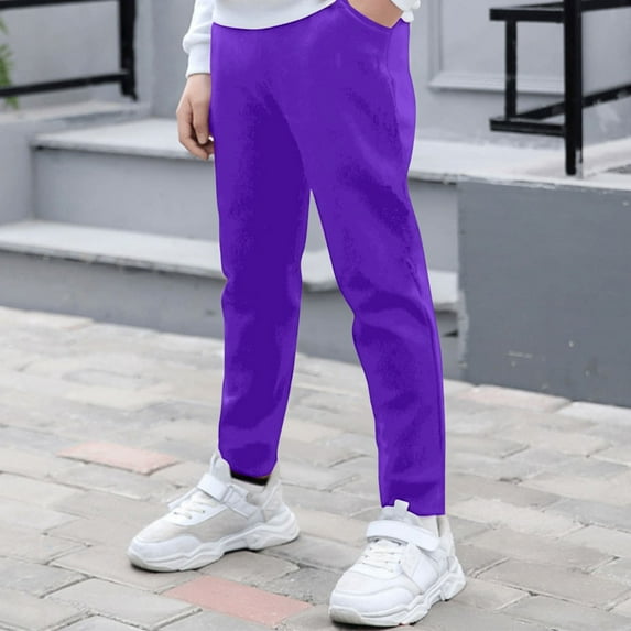 Favoffer Kids' Summer Solid Color Cotton Straight-Leg Pants Pocketed Casual Sports Home Activewear 2-15Y