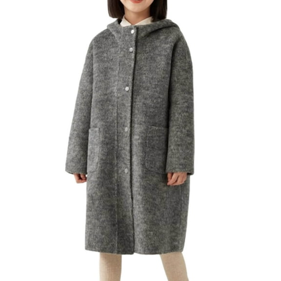 Favoffer Kids Winter Medium-Length Hooded Jacket Imitation Double-Sided Fleece Wool-Like Overcoat for Boys Girls Toddler Formal Occasions Festivals Outings 5-14Y