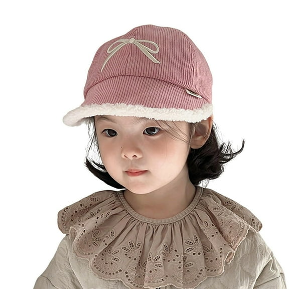 Favoffer Kids' Wool Baseball Hat Bow-Decorated Thickened Boys Girls Fall Winter Cotton Lamb Warm Hat 1-5Y