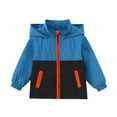 thumbnail image 1 of Favoffer Little Kids Boys Girls Lightweight Hooded Color Block Trench Coat Casual Windbreaker Stylish Outerwear Simple Versatile Spring Summer Daily Outdoor Vacation Travel Leisure Holiday 1-10Y, 1 of 3