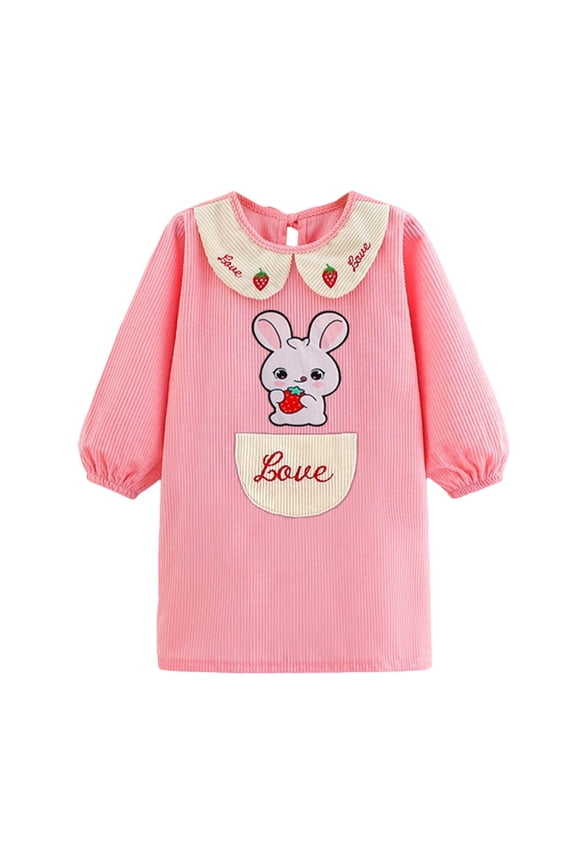 Long Sleeves Waterproof Baby Bibs for Eating Boys Girls Sparkly Rabbit Embroidered Large-Pocket Anti-Dirty Jacket Coverall for Toddler Smock Apron for Feeding for 2-12Y