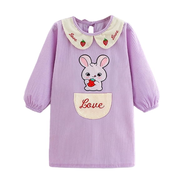 Favoffer Long Sleeves Waterproof Baby Bibs for Eating Boys Girls Sparkly Rabbit Embroidered Large-Pocket Anti-Dirty Jacket Coverall for Toddler Smock Apron for Feeding for 2-12Y