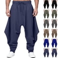 thumbnail image 1 of Favoffer Men Drop Crotch Harem Jogger Pants Elastic Drawstring Tapered Ankle Cuffs Loose Fit Streetwear Casual Long Trousers with Side Pockets, 1 of 4