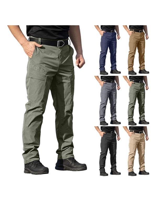 Men Tactical Cargo Pants Multi-Pocket Straight Leg Elastic Waist Stretchy Durable Hiking Travel Work Outdoor Daily Long Trousers