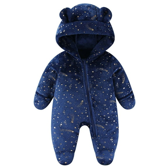 Favoffer Newborn Boys Girls Thickened Warm Jumpsuit Star Printed Hooded Long Sleeve Romper Onesies Outwear Outfits for Winter Protection Play Travle Home Gift Baby 0-12M