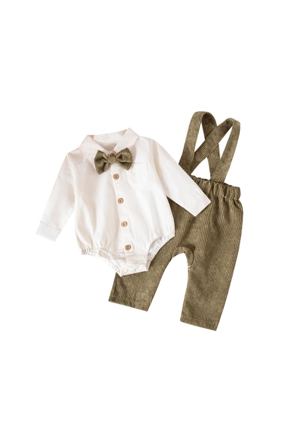 Newborn Infant Baby Boy Jumpsuit Set Outfits Suit Bowtie Dress Romper + Suspender Overalls Pants Set Gentleman Wedding Clothes Playsuit for Photoshoots Parties Daily Holiday 0-18M