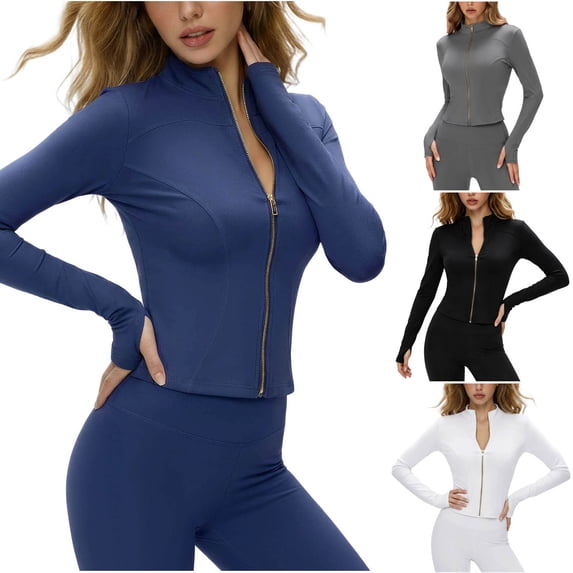 Favoffer Sportswear Jacket Women's Long Sleeve Stand Collar Elastic Skin Friendly Fabric Tops Slim Fit Athletic Outerwear Yoga Running Workout