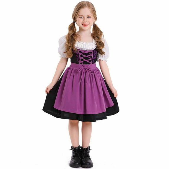 Favoffer Summer Baby German Children's Oktoberfest Day Performance Costume Short Dress Short Sleeve Round Neck Midi Calf Dresses