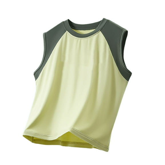 Favoffer Summer Boys Color-Block Sleeveless Sports Tank Top, Versatile Round Neck Casual Shirt for Daily/Play/Sports 3-14Y