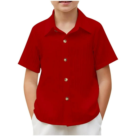 Favoffer Summer Boys Multicolor Light Stripe Button-Up Top Spread Collar Short Sleeve Regular Fit Stylish T-Shirt Casual Travel Camping Home 5-14Y