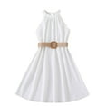 thumbnail image 1 of Favoffer Summer Girls Solid Color Off-Shoulder Dress Ruffle Belted Fit & Flare Sundress Casual Party Travel Photoshoot 6-13Y, 1 of 8