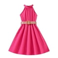 thumbnail image 1 of Favoffer Summer Girls Solid Color Off-Shoulder Dress Ruffle Belted Fit & Flare Sundress Casual Party Travel Photoshoot 6-13Y, 1 of 4