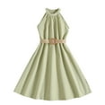 thumbnail image 1 of Favoffer Summer Girls Solid Color Off-Shoulder Dress Ruffle Belted Fit & Flare Sundress Casual Party Travel Photoshoot 6-13Y, 1 of 4