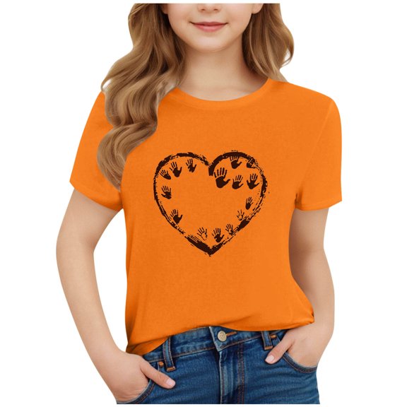 Favoffer Summer Kids Orange Graphic Print Crewneck Short-Sleeve Tee - Play,Outdoor,Travel,Casual 3-15Y