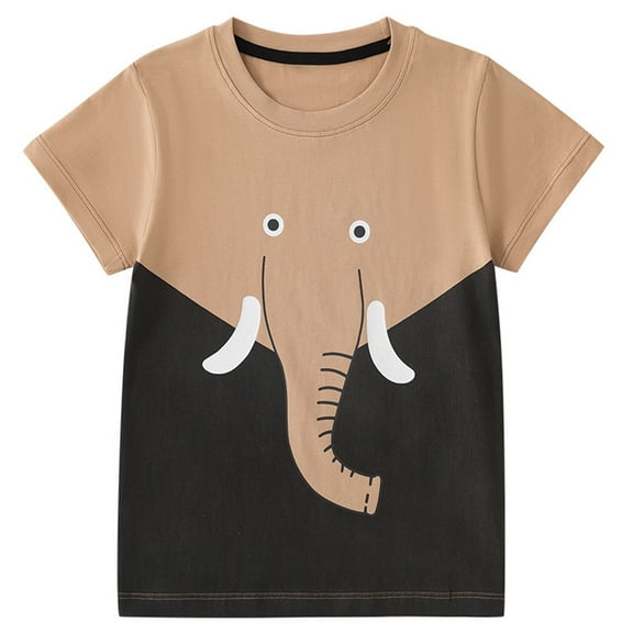 Favoffer Summer Toddler Boys Multicolor Animal Graphic Tee Elephant/Croc/Dino Print Round Neck Short Sleeve Casual Regular Fit Top Play Travel Home Photoshoot 2-9Y