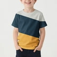 thumbnail image 1 of Favoffer Summer Unisex Kids Color Block Stripe Graphic Tee Regular Fit Round Neck Short Sleeve Breathable T-Shirt Casual Travel Sports Home 4-13Y, 1 of 4