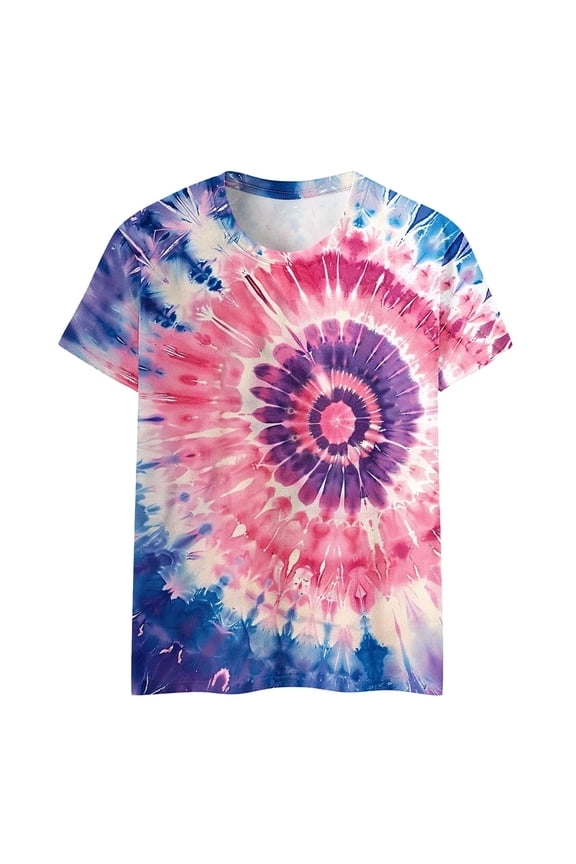 Summer Unisex Kids Graffiti Tie-Dye Graphic Top Round Neck Short Sleeve Stretchy Trendy Tee Party Casual Travel Camping 3-14Y