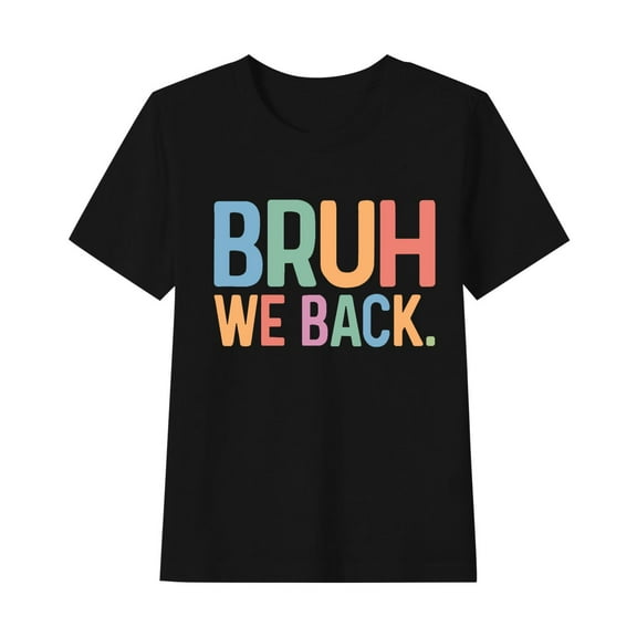 Favoffer Summer Unisex Kids Multicolor Back-to-School Graphic Top Round Neck Short Sleeve Trendy Tee Casual Travel Home Photoshoot 1-12Y