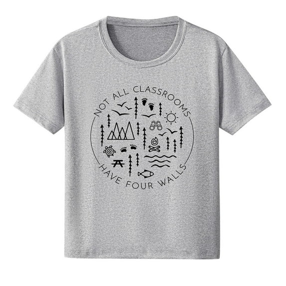 Favoffer Summer Unisex Kids Multicolor Back-to-School Graphic Top Round Neck Short Sleeve Trendy Tee Casual Travel Home Photoshoot 1-12Y