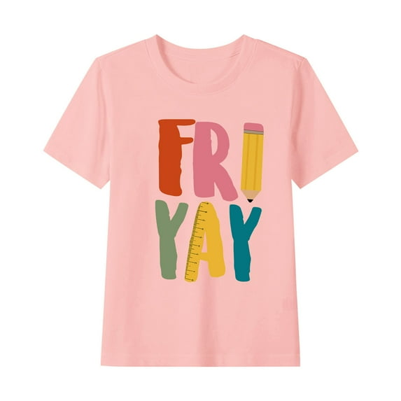 Favoffer Summer Unisex Kids Multicolor Back-to-School Graphic Top Round Neck Short Sleeve Trendy Tee Casual Travel Home Photoshoot 1-12Y