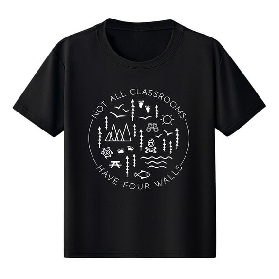 Favoffer Summer Unisex Kids Multicolor Back-to-School Graphic Top Round Neck Short Sleeve Trendy Tee Casual Travel Home Photoshoot 1-12Y