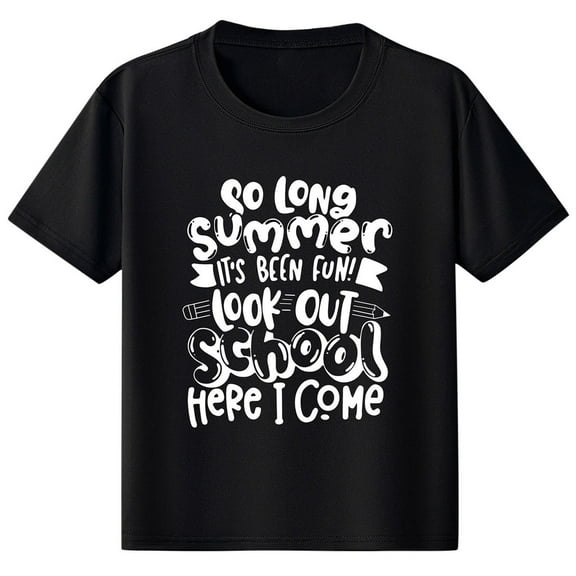 Favoffer Summer Unisex Kids Multicolor Back-to-School Graphic Top Round Neck Short Sleeve Trendy Tee Casual Travel Home Photoshoot 1-12Y