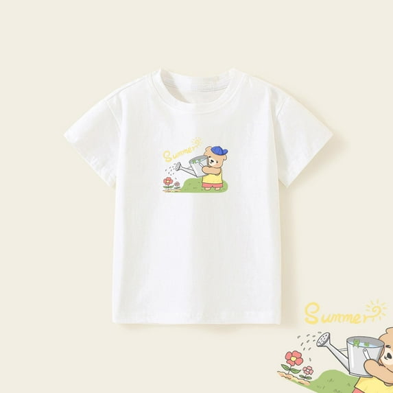 Favoffer Summer Unisex Kids Multicolor Cartoon/Ice-Cream/Strawberry Graphic Tee Round Neck Short Sleeve Loose Fit Fun Top Casual Travel Home Play 2-10Y
