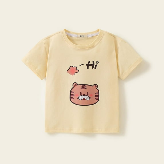 Favoffer Summer Unisex Kids Multicolor Cartoon/Ice-Cream/Strawberry Graphic Tee Round Neck Short Sleeve Loose Fit Fun Top Casual Travel Home Play 2-10Y