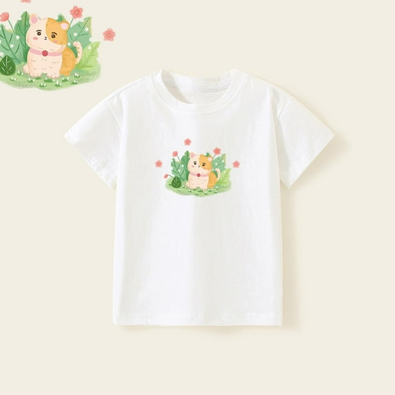 Favoffer Summer Unisex Kids Multicolor Cartoon/Ice-Cream/Strawberry Graphic Tee Round Neck Short Sleeve Loose Fit Fun Top Casual Travel Home Play 2-10Y
