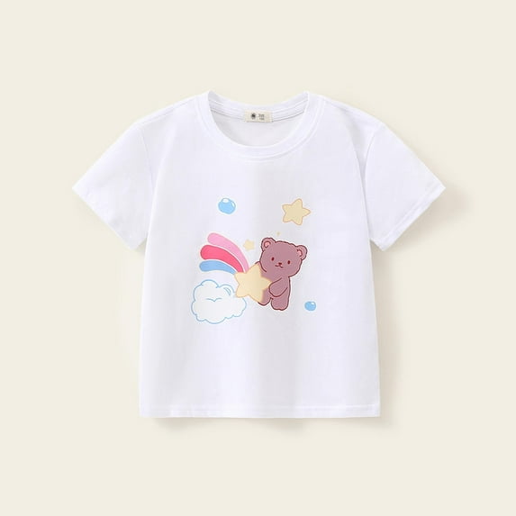 Favoffer Summer Unisex Kids Multicolor Cartoon/Ice-Cream/Strawberry Graphic Tee Round Neck Short Sleeve Loose Fit Fun Top Casual Travel Home Play 2-10Y