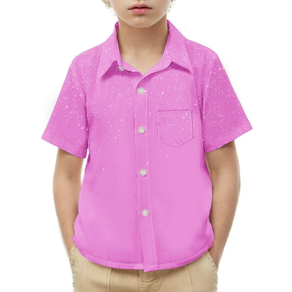 Favoffer Summer Unisex Kids Multicolor Star Sparkle Pocketed Top Button-Up Spread Collar Short Sleeve Stylish T-Shirt Casual Travel Camping Home 2-15Y