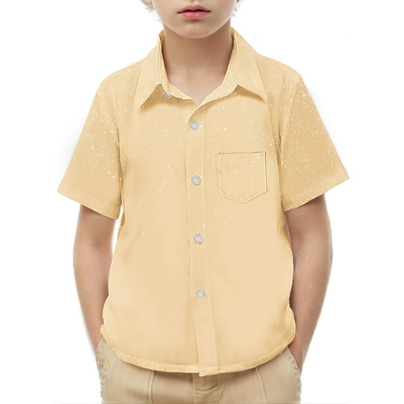 Favoffer Summer Unisex Kids Multicolor Star Sparkle Pocketed Top Button-Up Spread Collar Short Sleeve Stylish T-Shirt Casual Travel Camping Home 2-15Y