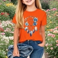 thumbnail image 1 of Favoffer Summer Unisex Kids Orange Dreamcatcher Graphic Top Round Neck Short Sleeve Loose Casual Tee Travel Camping Home Party 2-13Y, 1 of 3