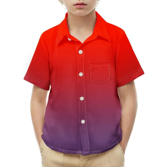 Favoffer Summer Unisex Kids Solid/Gradient Shirt Pocket Button-Down Collar Short Sleeve Stylish Regular Fit Top Casual Travel Home Photo 2-15Y