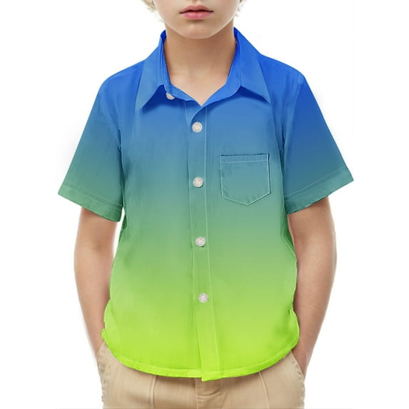Favoffer Summer Unisex Kids Solid/Gradient Shirt Pocket Button-Down Collar Short Sleeve Stylish Regular Fit Top Casual Travel Home Photo 2-15Y