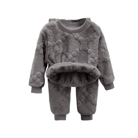 Favoffer Toddler Baby Fleece Set Boys Girls Winter Pajama Set Plush Warm Two-Piece Outfit Pullover Sweatshirt Sweatpants 1-11Y