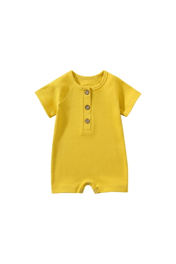 Toddler Baby Girls Boys Solid Short Sleeve Ribbed Rompers Jumpsuit, Snap Button Stretchy Outfit, Newborn Summer T-Shirt for Daily, Outdoor, Casual, Naptime Wear, 0-24 Months
