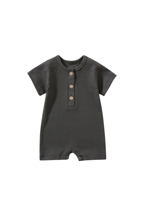 Toddler Baby Girls Boys Solid Short Sleeve Ribbed Rompers Jumpsuit, Snap Button Stretchy Outfit, Newborn Summer T-Shirt for Daily, Outdoor, Casual, Naptime Wear, 0-24 Months