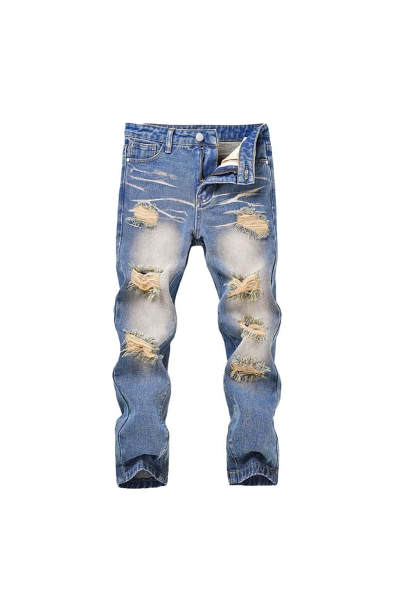 Toddler & Big Boys Ripped Distressed Jeans, Denim Stretch Slim Washed Comfy Pants for Outdoor Birthday Trips Parties 4-14Y