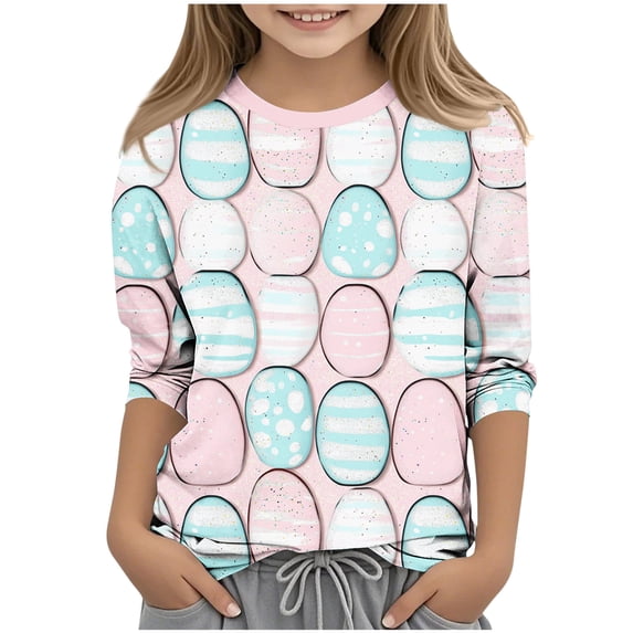 Favoffer Toddler Big Kid Boys Girls 3/4 Sleeve Tee Spring Easter Print Casual Crew Neck Versatile Basic Top for Daily School Party Holiday Sizes 3-15Y