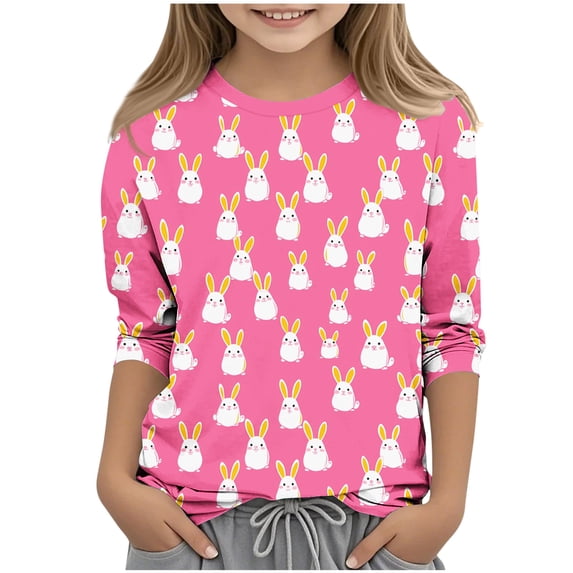 Favoffer Toddler Big Kid Boys Girls 3/4 Sleeve Tee Spring Easter Print Casual Crew Neck Versatile Basic Top for Daily School Party Holiday Sizes 3-15Y
