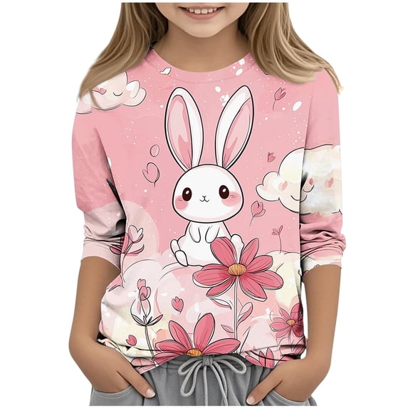 Favoffer Toddler Big Kid Boys Girls 3/4 Sleeve Tee Spring Easter Print Casual Pattern Crew Neck Basic Top for Daily School Party Holiday Sizes 3-13Y