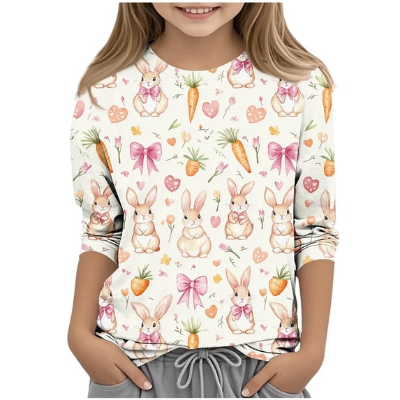 Favoffer Toddler Big Kid Boys Girls 3/4 Sleeve Tee Spring Easter Print Casual Pattern Crew Neck Basic Top for Daily School Party Holiday Sizes 3-13Y
