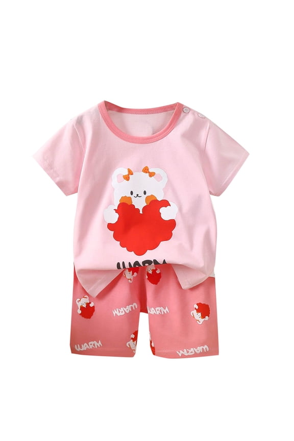 Toddler Boys Colorful Short-Sleeve Crewneck Outfit Set, Animal Car Graphic Tee and Shorts Set, 2PC Daily Outdoor Playtime Casual Wear, 6M-9Y Summer Clothes