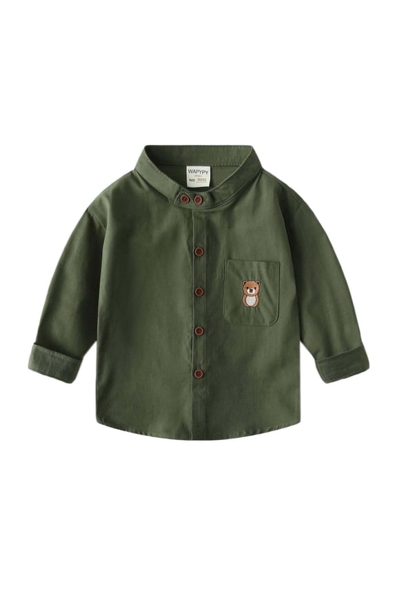 Toddler Boys Embroidered V-Neck Button-Up Shirts, Party Travel Home Daily, 18M-8Y