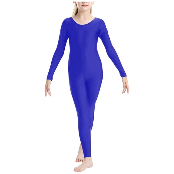 Favoffer Toddler Boys Girls Jumpsuit Summer Solid Color Elastic Waist Long Sleeve Fitted Dance Outfit Stage Show Athletic Training 1-12Y