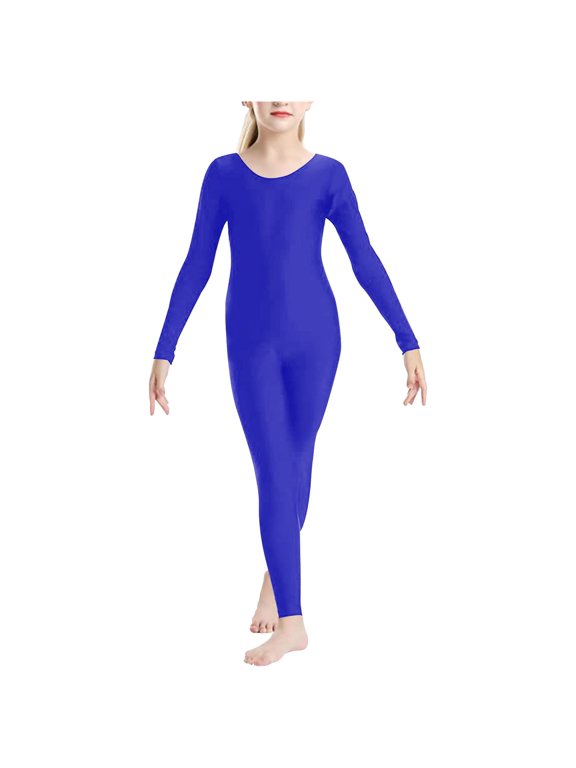 Toddler Boys Girls Jumpsuit Summer Solid Color Elastic Waist Long Sleeve Fitted Dance Outfit Stage Show Athletic Training 1-12Y