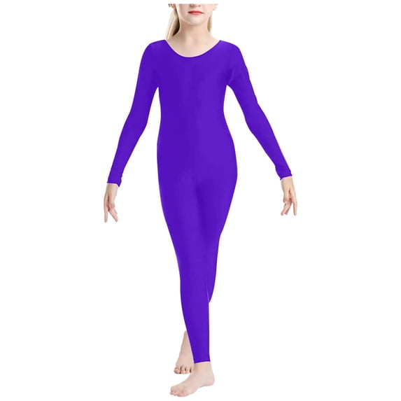 Favoffer Toddler Boys Girls Jumpsuit Summer Solid Color Elastic Waist Long Sleeve Fitted Dance Outfit Stage Show Athletic Training 1-12Y